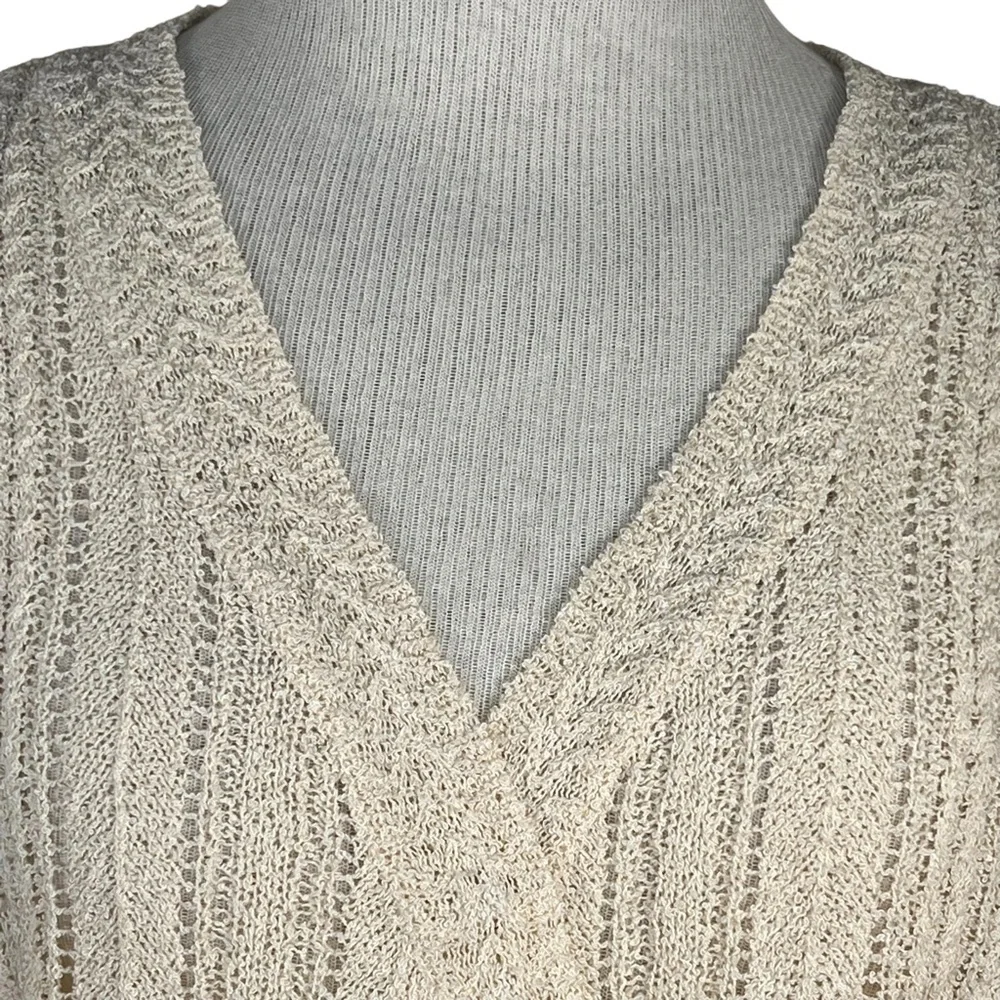 ASTR The Label Cream Colored Faux Wrap Stretchy Knit Semi-Sheer Sweater Med EUC - Picture 2 of 14